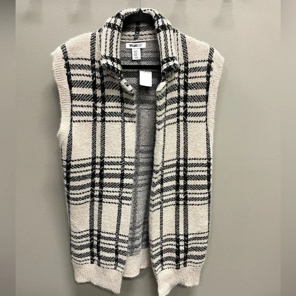 William Rast Cream and Black long Knit Vest - Picture 1 of 5